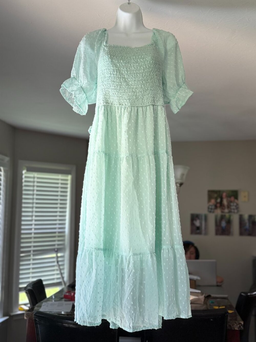 NWT Merokeety L Mint Swiss Dot Cottagecore Prairie Midi Dress Boho 3793